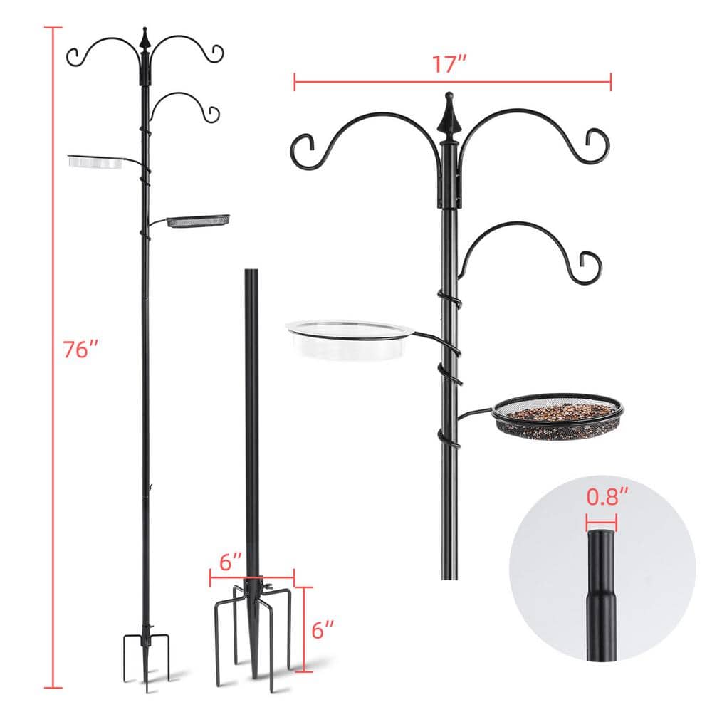77" Black Metal Free Standing Bird Feeding Station Kit