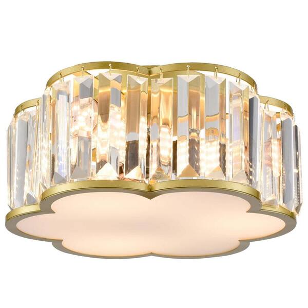 CLAXY 12.83 in. 3-Light Fixture Gold Finish Modern Flush Mount with Clear Glass Shade 1-Pack