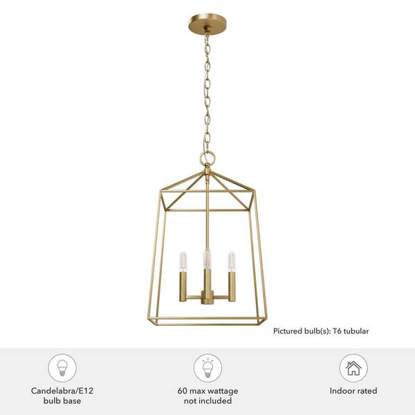 Hunter Fair Oaks 4-Light Luxe Gold Lantern Linear Chandelier for Kitchen Island with No Bulbs Included