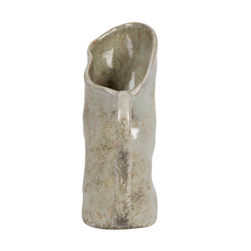 Green Reactive Glaze Organic Shaped Stoneware Pitcher, 7.25 in