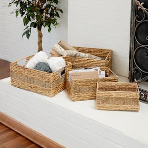 Ornavo Home 6-Pack Foldable Storage Box Bins Linen Fabric Shelf Basket Cube  with Leather Handles 6PK-BIN-LTHR-HDNL-11-WHITE/KHAKI - The Home Depot