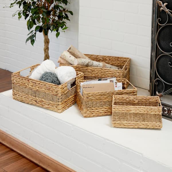 Litton Lane Seagrass Handmade Storage Basket with Handles (Set of 4)