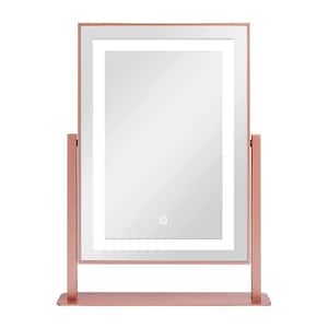 19 in. W x 3.4 in H Tabletop Mount Pink Vanity Mirror with 2 Lighting Modes