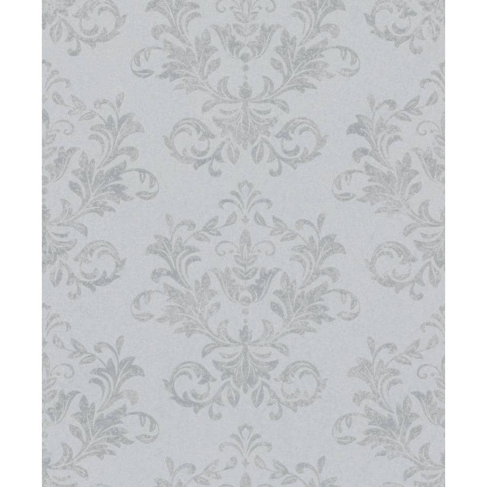 Silver Embossed Damask Non-Pasted Wallpaper Roll