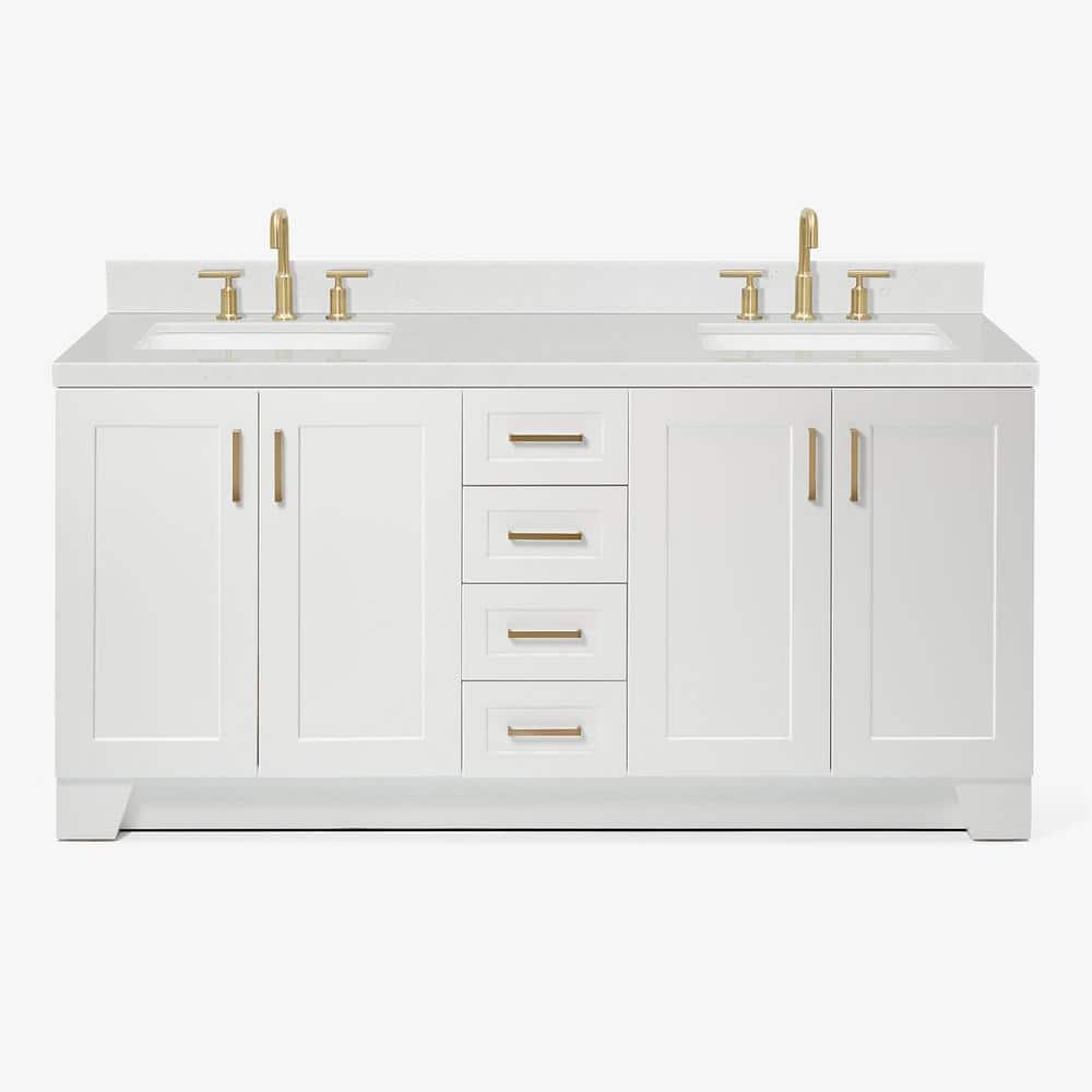White Double Freestanding Bathroom Vanity with Quartz Top