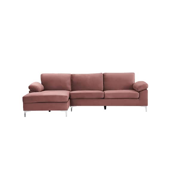 Zeus & Ruta 103.5 in. W 2-piece Velvet Left Hand Facing Sofa, Modern Sectional Sofa in Pink with Chaise