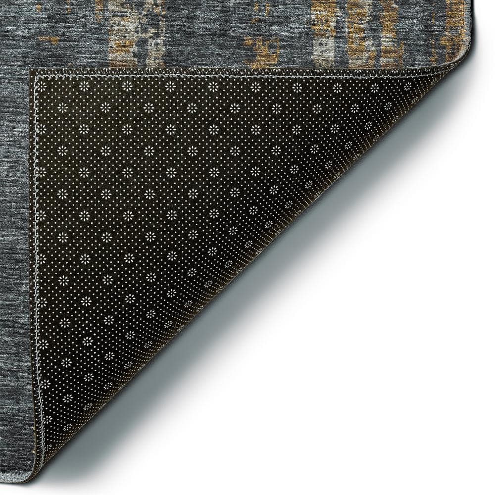Gray and Gold Abstract Flat Woven Synthetic Rug 3' x 5'