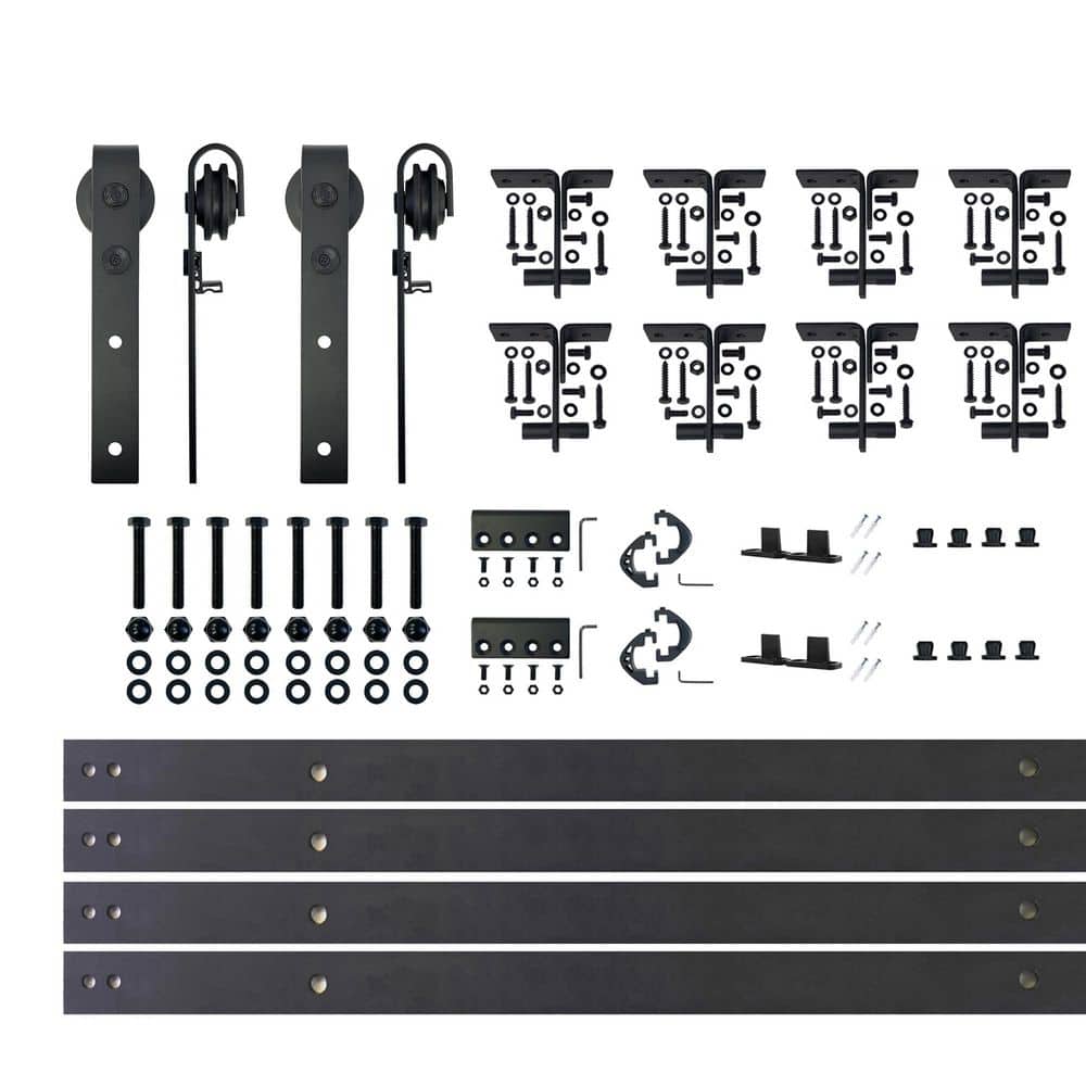 10 ft./120 in. Black Rustic Ceiling Mount Double Track Bypass Sliding Barn Door Track and Hardware Kit for Double Doors price history on PriceWatchPro