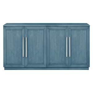 60.00 in. W x 16.00 in. D x 32.00 in. H Antique Blue Linen Cabinet Sideboard with 4-Doors and Adjustable Shelves