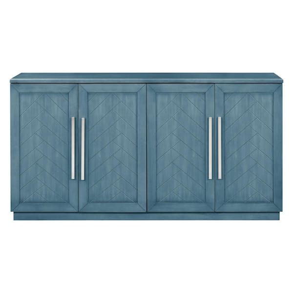 60.00 in. W x 16.00 in. D x 32.00 in. H Antique Blue Linen Cabinet Sideboard with 4-Doors and Adjustable Shelves