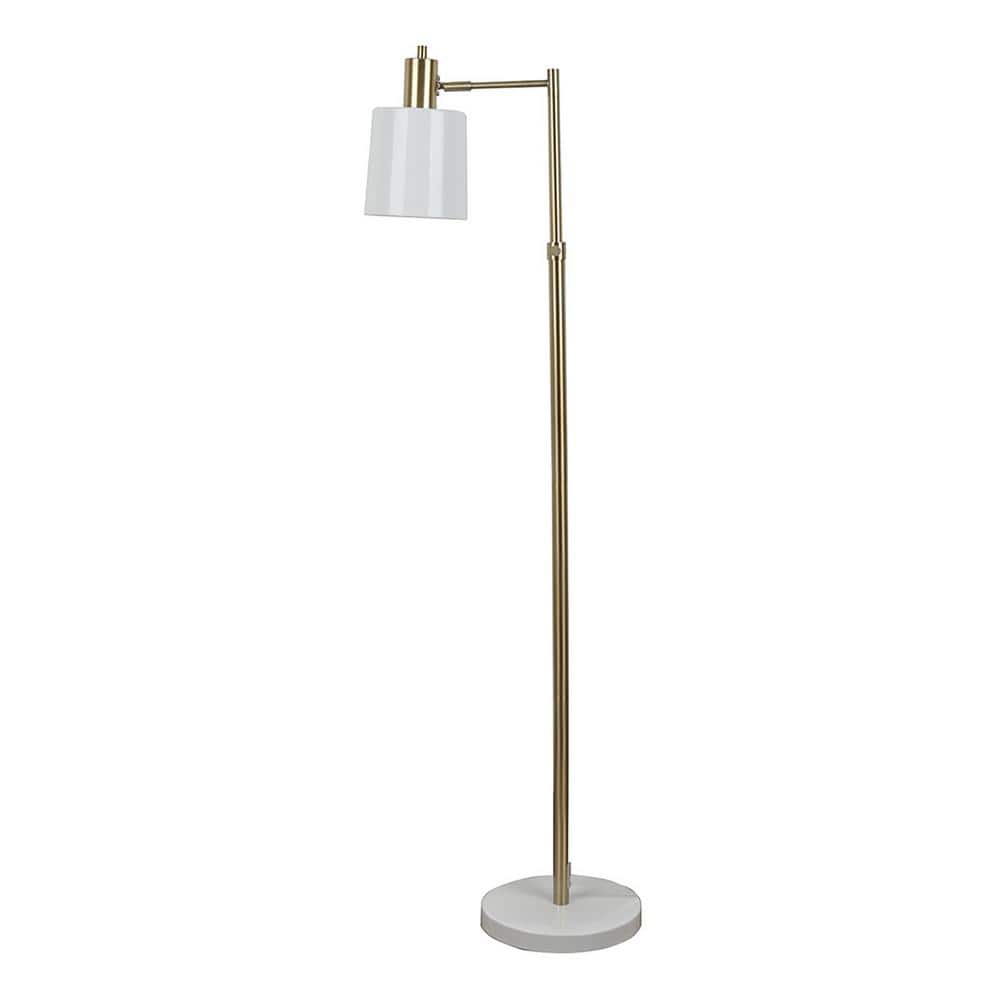 57 in. Gold and White Adjustable Metal Floor Lamp with White Metal Shade