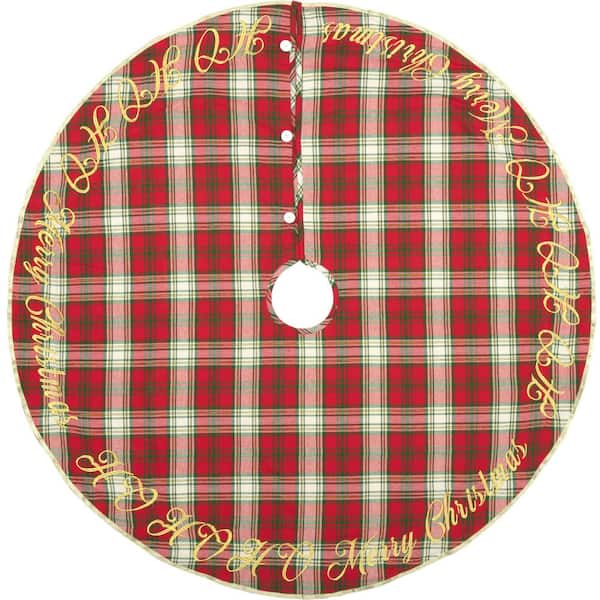 VHC Brands 48 in. Holiday Cherry Red Farmhouse Christmas Decor Tree Skirt