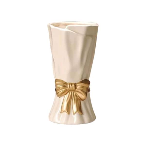 Unbranded 9.3 in. White Cylinder Flower Ceramic Decorative Vase