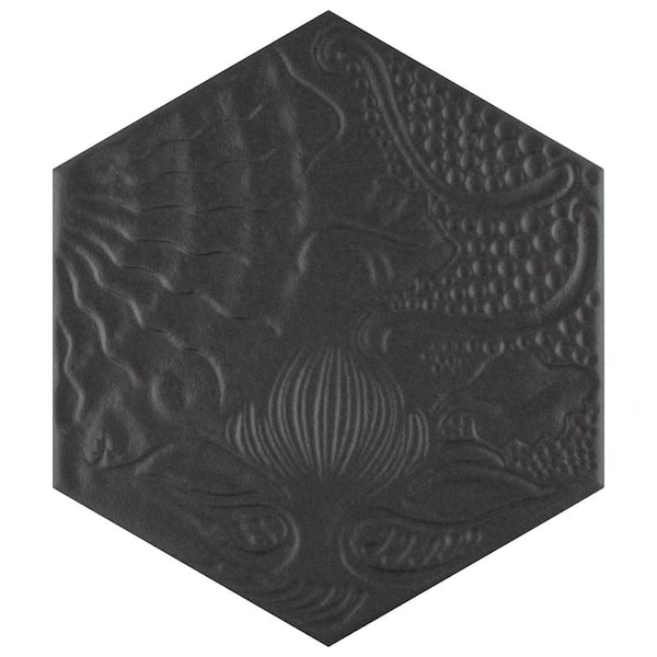 Merola Tile Gaudi Hex Black 8-5/8 in. x 9-7/8 in. Porcelain Floor and Wall Take Home Tile Sample