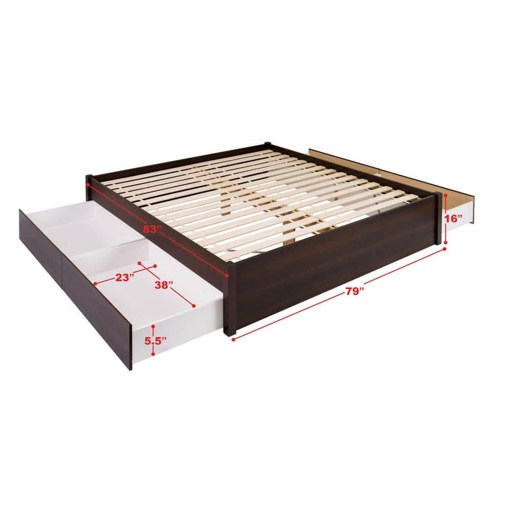 Elegant King-Sized Wood Frame Platform Bed with Upholstered Drawers