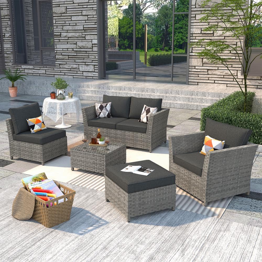 Bexley Gray 6-Piece Wicker Patio Conversation Seating Set with Black Cushions price history on PriceWatchPro
