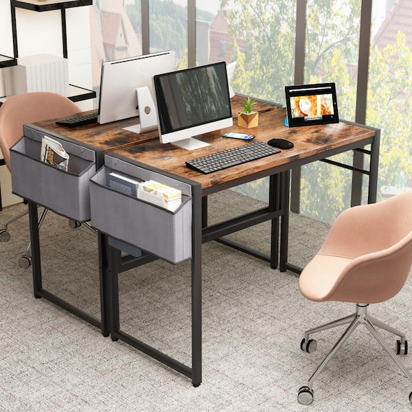 Writing Computer Home Office Desk with 2 Storage Shelves on Left or Right  Side, Industrial Simple Style Wood Table Metal PC Laptop Notebook 47