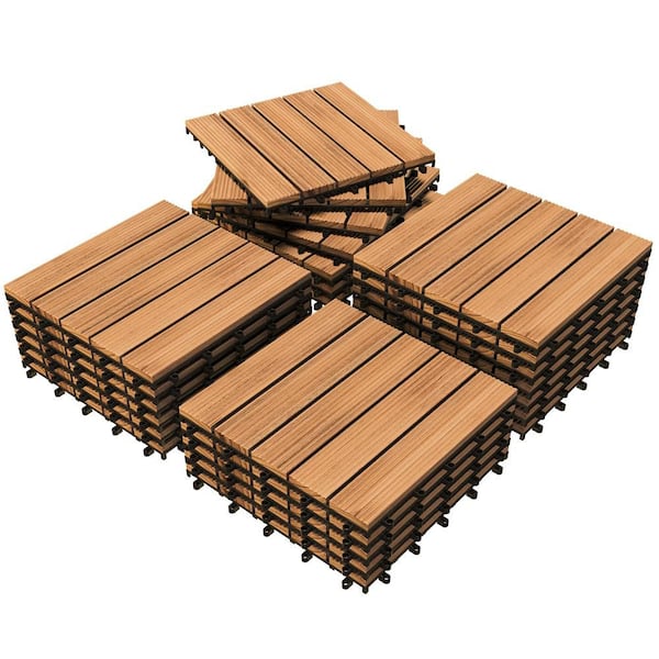 12 in. x 12 in. Fir Wood Interlocking Deck Tiles Flooring For Patio Garden Pack of 27 Tiles
