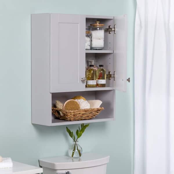 Glacier Bay Lancaster 21 in. W x 8 in. D x 26 in. H Surface-Mount Shaker Bathroom Storage Wall Cabinet in Pearl Gray