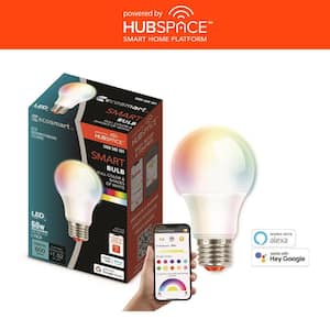 60-Watt Equivalent Smart A19 E26 Base Color Changing CEC LED Light Bulb with Voice Control (1-Bulb) Powered by Hubspace