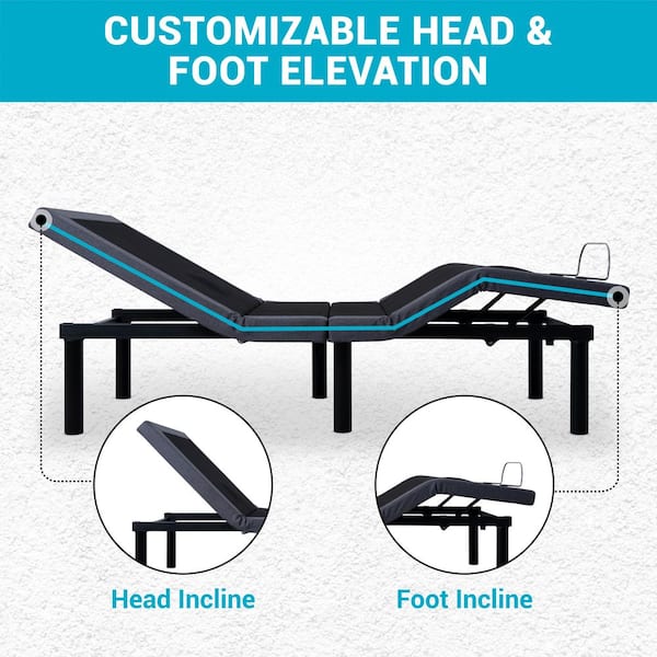 HOMESTOCK Gray Metal Frame Twin XL Platform Bed with Adjustable Base, 3-Mode Head and Foot Massage, and Wireless Remote 60230HDC