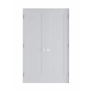 56 in. x 80 in. Bi-Parting Solid Core Primed White Composite Double Prehung French Interior Door Satin Nickel Hinges