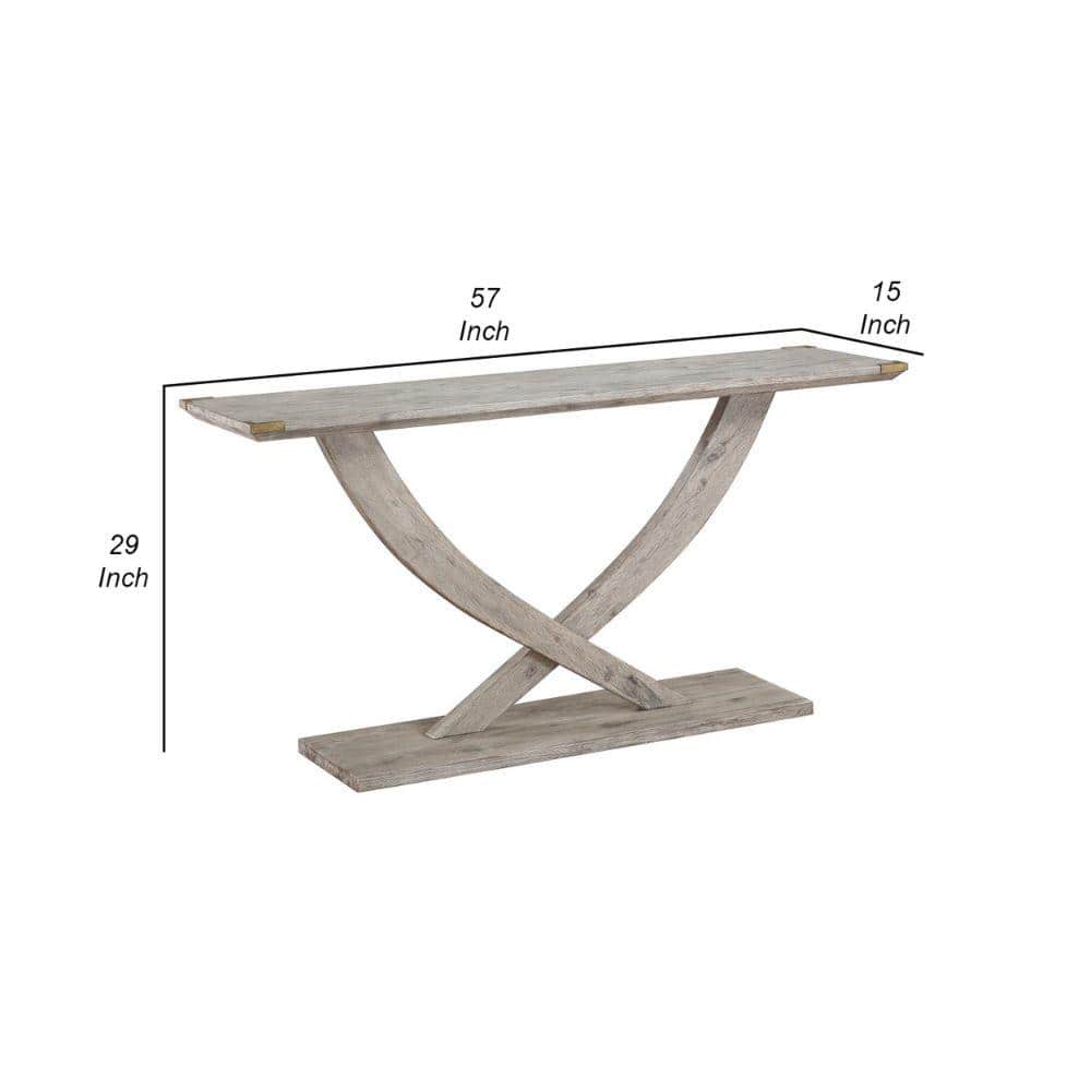 Farmhouse Acacia Wood Console Table with Cross Legs, Light Barnwood Gray