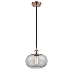 Gorham 1-Light Antique Copper Shaded Pendant Light with Charcoal Glass Shade