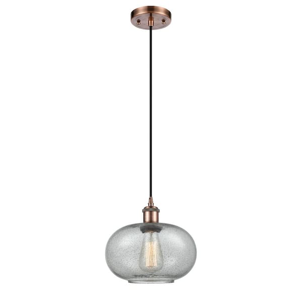 Innovations Gorham 1-Light Antique Copper Shaded Pendant Light with Charcoal Glass Shade