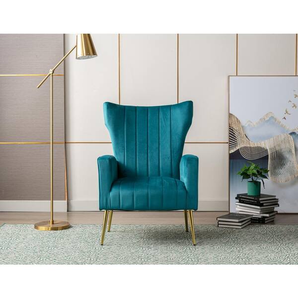 teal velvet wingback chair