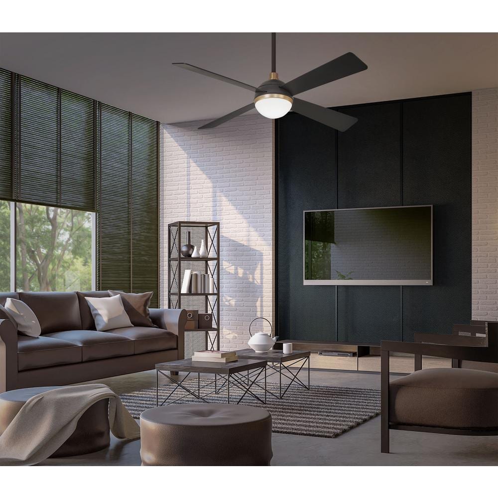 54" Soft Brass and Brushed Carbon LED Ceiling Fan with Remote