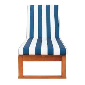 Solano Natural 1-Piece Wood Outdoor Chaise Lounge Chair with Natural and Navy Striped Cushion
