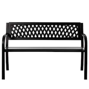 Outdoor Steel 47 Park Bench for Yard, Patio, Garden and Deck, Black Weather Resistant Porch Bench, Park Seating