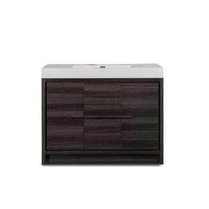 47.24 in. W x 19.69 in. D x 34.25 in. H Bath Vanity Free-Standing in Grey Oak with White Solid Surface Top with Basin