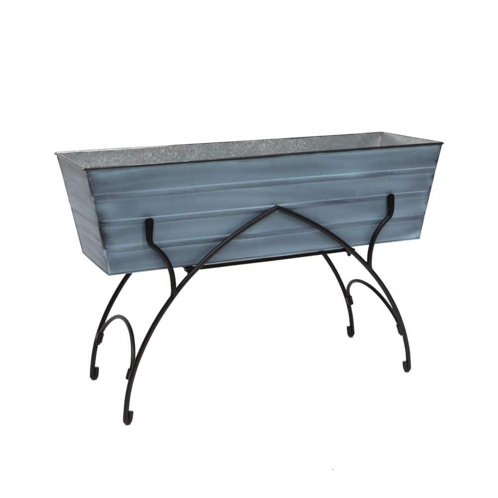 35.25 in. L Rectangular Nantucket Blue Galvanized Steel Large Flower Box w/ Black Wrought Iron Bella Stand price history on PriceWatchPro