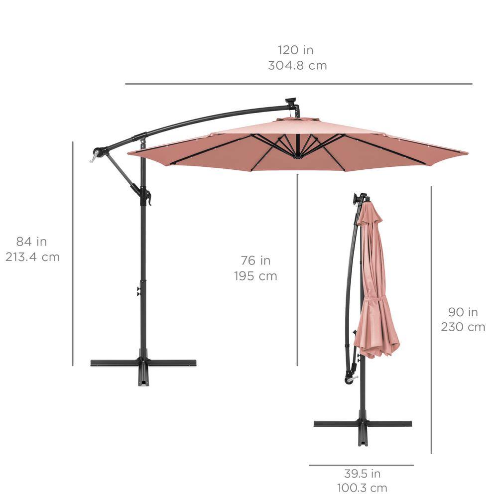 Rose Quartz 10ft Solar LED Offset Hanging Patio Umbrella with Adjustable Tilt