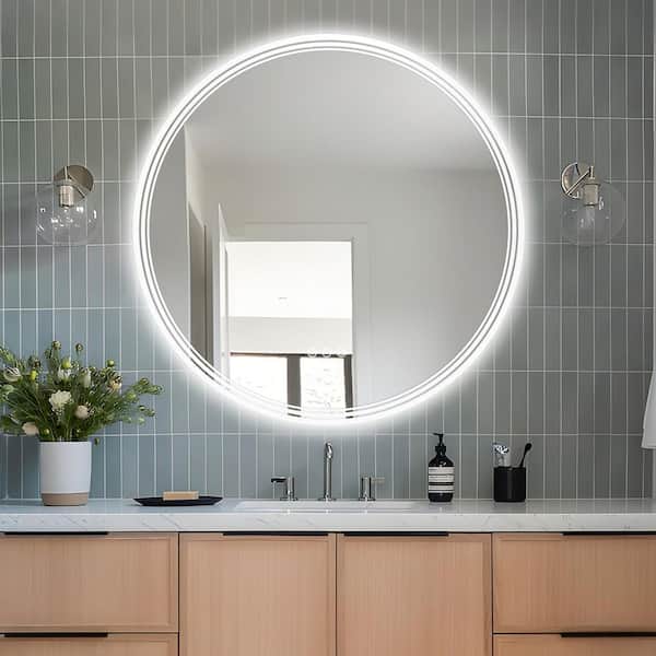 36 in. W x 36 in. H Round LED Anti-Fog Frameless With Front Light And Backlight Wall Mirror Bathroom Vanity Mirror