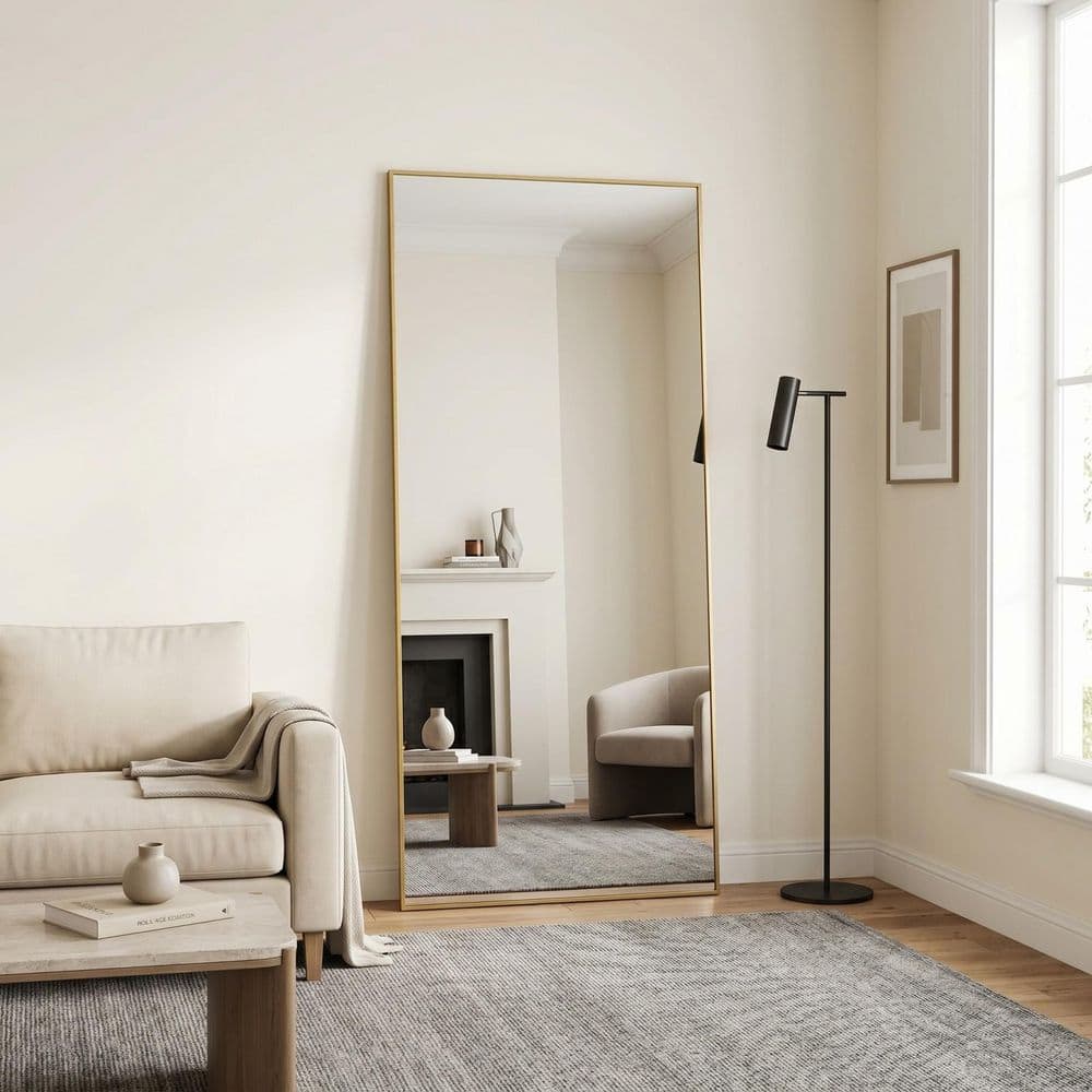 XRAMFY Morden Gold 36 in. W x 71 in. H Rectangle Aluminum Alloy Framed Full Length Standing Mirror QCPD265A62