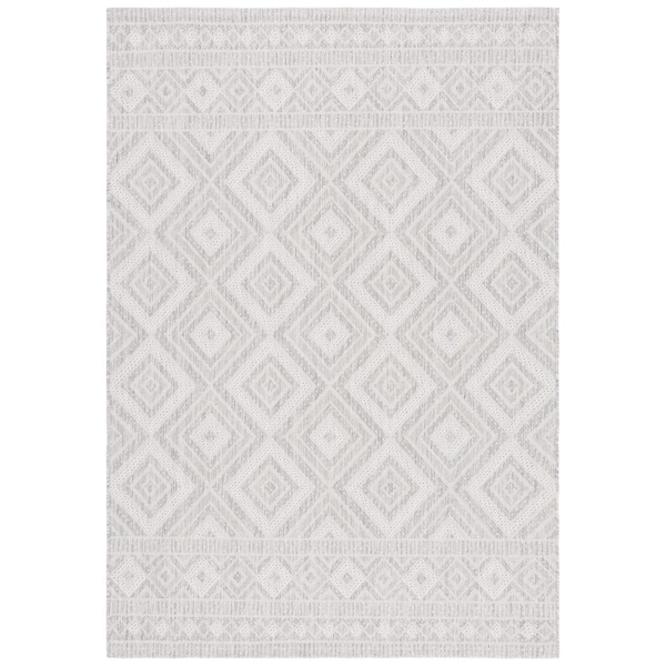 SAFAVIEH Courtyard Ivory/Light Gray 4 ft. x 6 ft. Border Diamond Indoor/Outdoor Area Rug