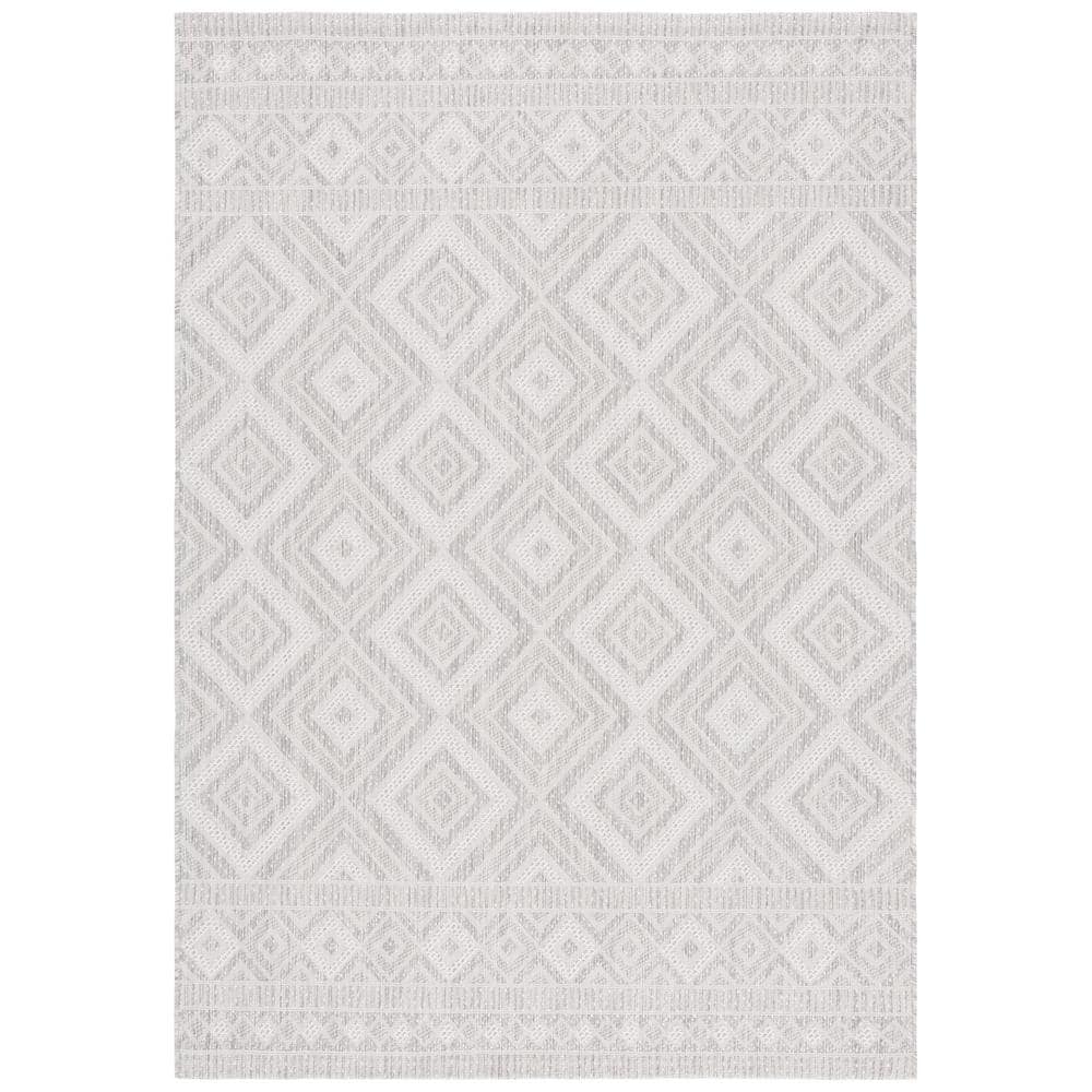 SAFAVIEH Courtyard Ivory/Light Gray 5 ft. x 8 ft. Border Diamond Indoor ...