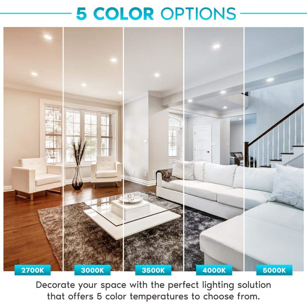 White 4-Inch Aluminum LED Recessed Can Lights with Adjustable Color Temperature