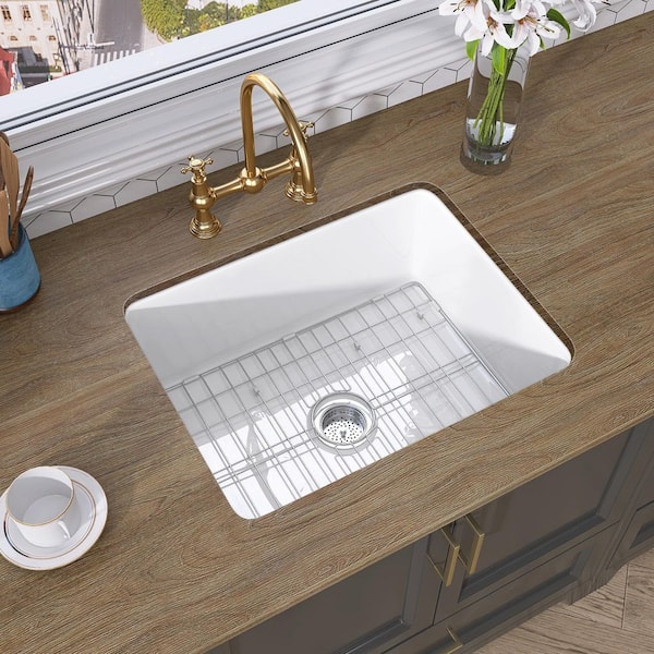 Zeafive Arco 24 in. White Kitchen Sink Drop-In / Undermount Dual