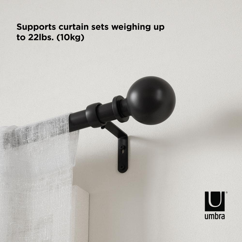 Matte Black Adjustable Steel Curtain Rod with Ball Finials