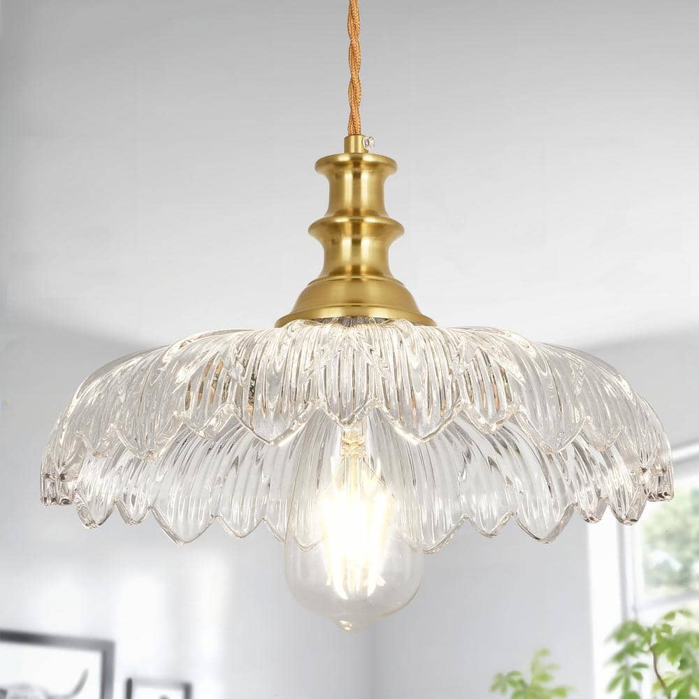 Jasslynn 60W 11.8 in. 1 Light Gold Pendant Light with Flower-Shape Glass Shade, Modern Mid-Century Hanging Island Light price history on PriceWatchPro