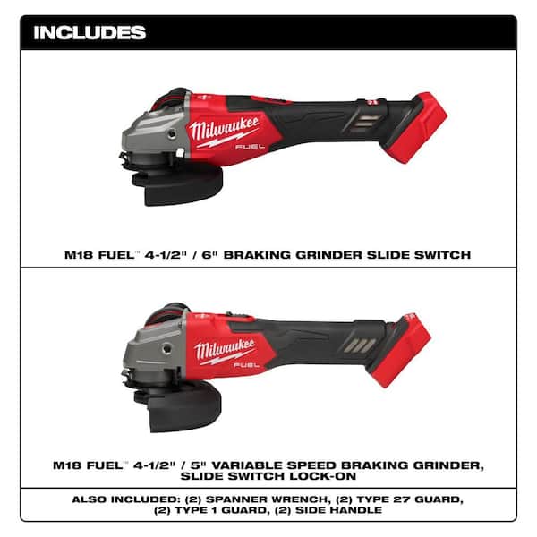 M18 FUEL 18V Lith-Ion Brushless Cordless 4-1/2 in. /6 in. Braking Grinder w/ Slide Switch w/ M18 Grinder