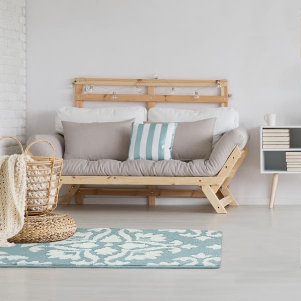 Mayhew Damask Adriatic Blue/White 27 in. x 45 in. Accent Rug