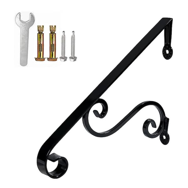 22.8 Metal Handrails Porch Grab Rail Single Post Railing Black Stair Bracket for 1-2 Steps Outdoor Use