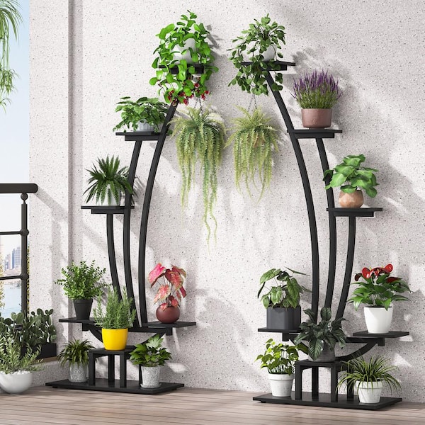 BYBLIGHT Wellston 59.8 in. Black 5-Tier Indoor Plant Stand Flower Rack with 2-Hooks (Pack of 2)