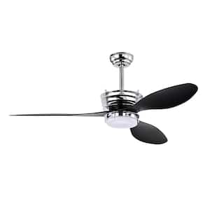 52 in. Indoor Chrome Modern Ceiling Fan with Integrated LED Lights, 3 ABS Fan Blades, 2 Down Rods and Remote Control
