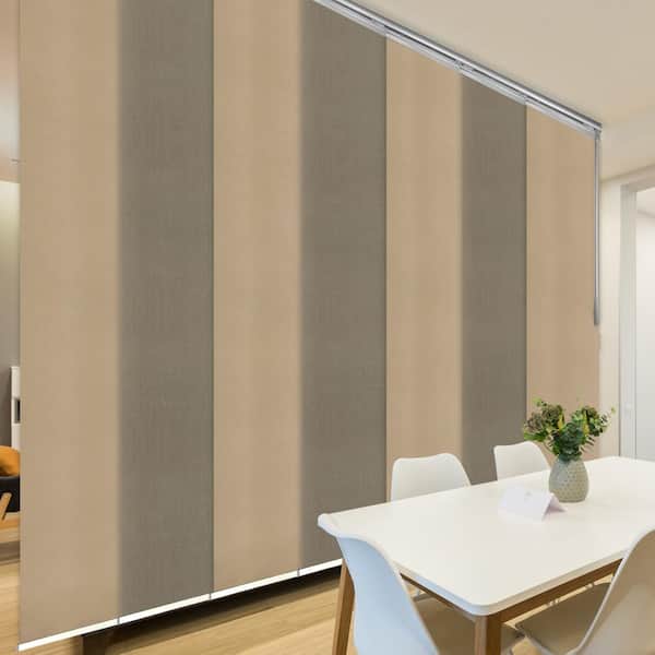 Sartodoors Kamelya 110 in. - 153 in. W x 94 in. L Adjustable 7- Panel Satin Nickel Single Rail Panel Track with 23.5 in. Slates